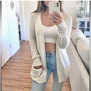 🪞 waffle knit long sleeve front pocket cardigan in ivory